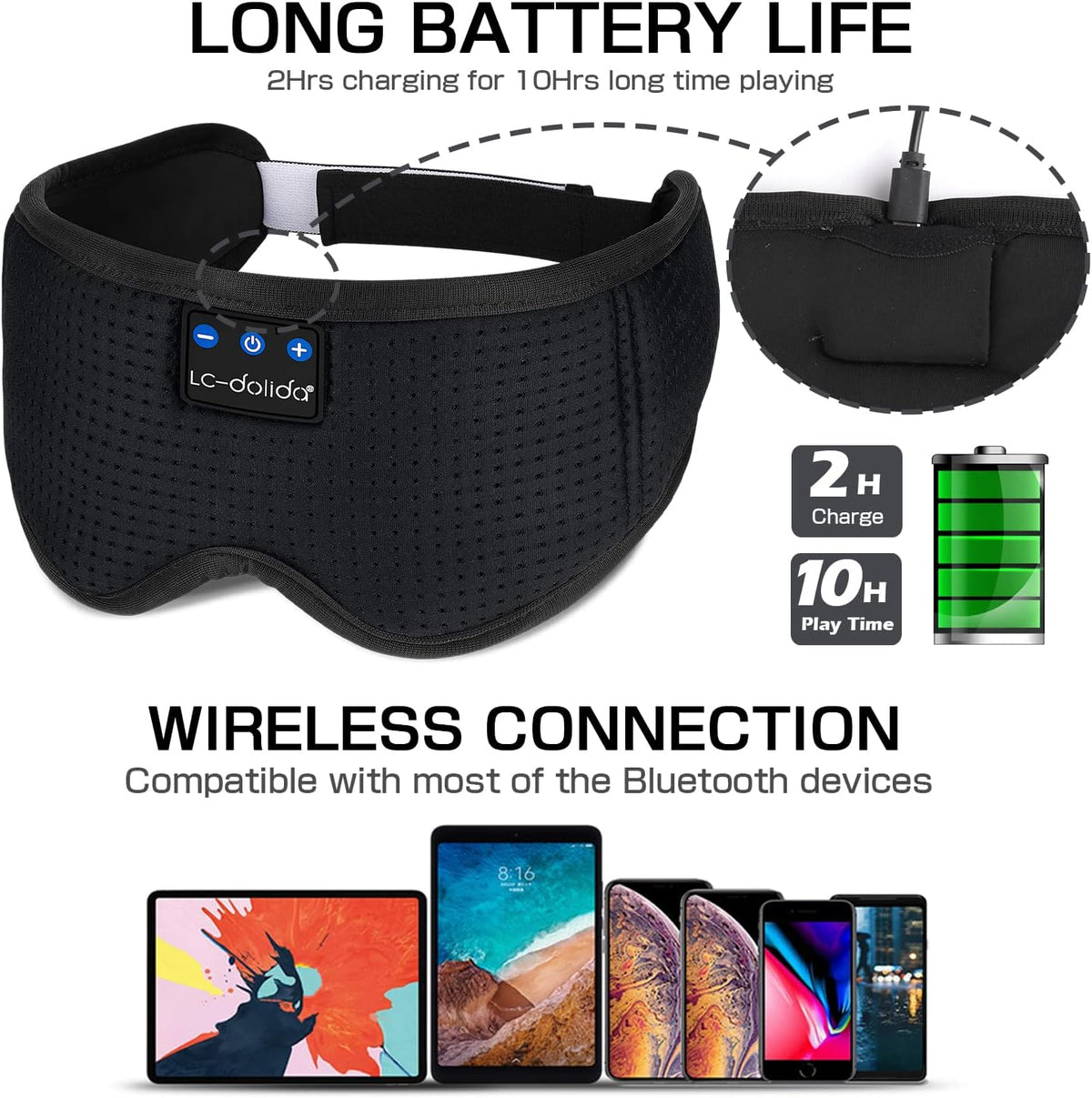 Sleep Headphones, 3D Sleep Mask Bluetooth Wireless Music Eye Mask, Sleeping Headphones for Side Sleepers Sleep Mask with Bluetooth Headphones Ultra-Thin Stereo Speakers Perfect for Sleeping