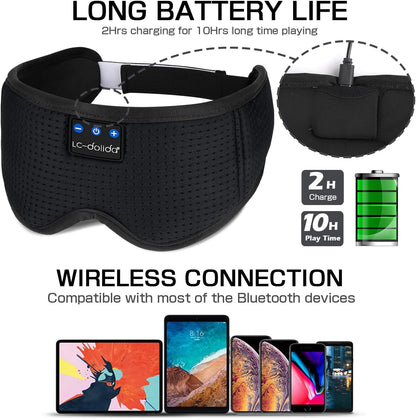 Sleep Headphones, 3D Sleep Mask Bluetooth Wireless Music Eye Mask, Sleeping Headphones for Side Sleepers Sleep Mask with Bluetooth Headphones Ultra-Thin Stereo Speakers Perfect for Sleeping
