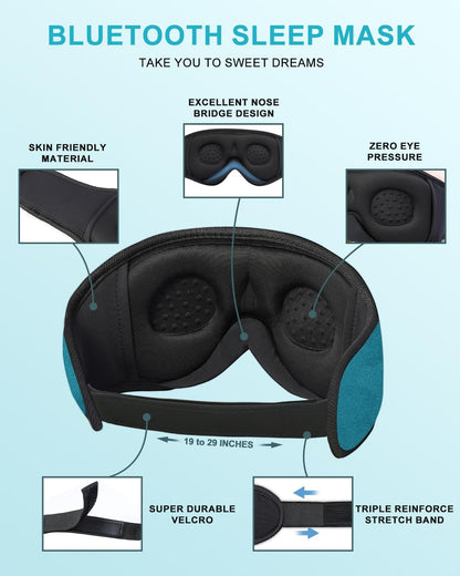 Sleep Headphones, 3D Sleep Mask Bluetooth Wireless Music Eye Mask, Sleeping Headphones for Side Sleepers Sleep Mask with Bluetooth Headphones Ultra-Thin Stereo Speakers Perfect for Sleeping