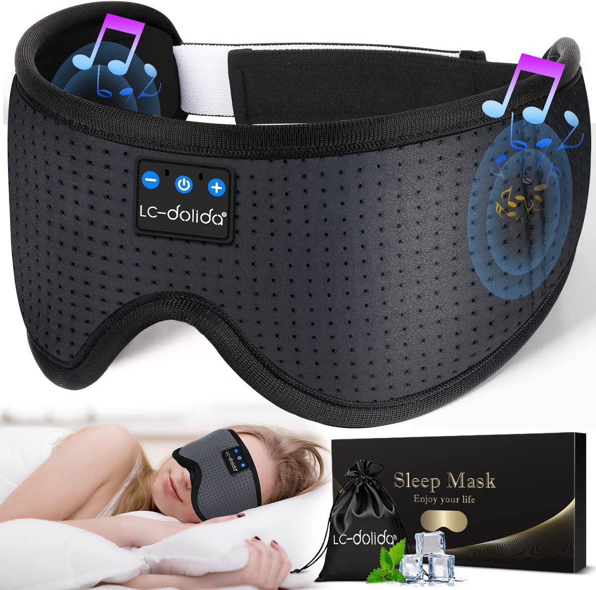 Sleep Headphones, 3D Sleep Mask Bluetooth Wireless Music Eye Mask, Sleeping Headphones for Side Sleepers Sleep Mask with Bluetooth Headphones Ultra-Thin Stereo Speakers Perfect for Sleeping