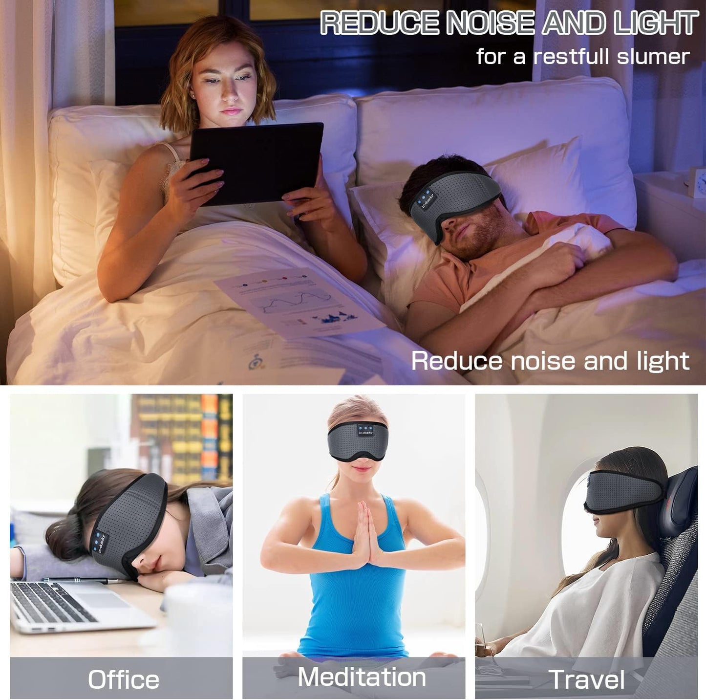 Sleep Headphones, 3D Sleep Mask Bluetooth Wireless Music Eye Mask, Sleeping Headphones for Side Sleepers Sleep Mask with Bluetooth Headphones Ultra-Thin Stereo Speakers Perfect for Sleeping