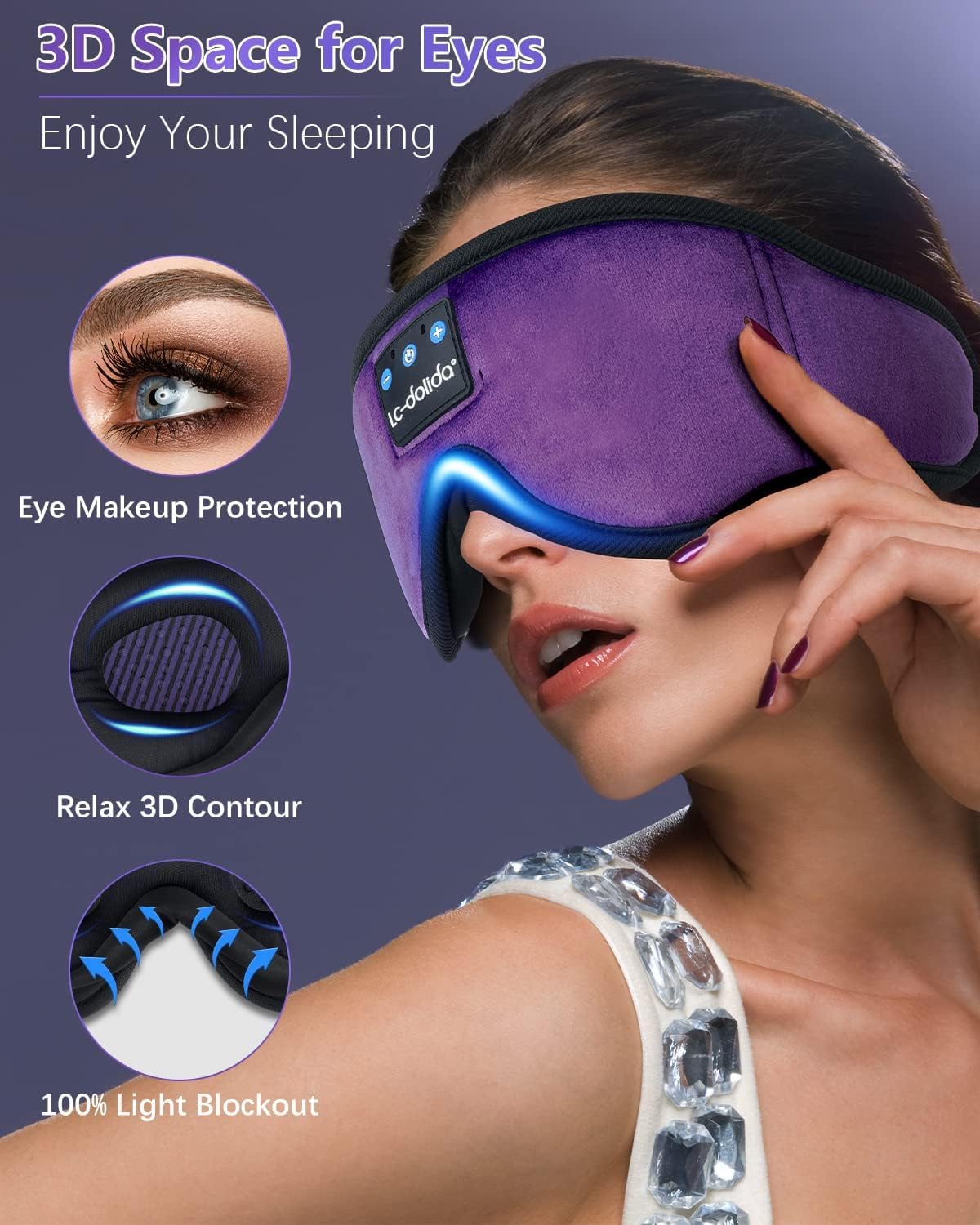 Sleep Headphones, 3D Sleep Mask Bluetooth Wireless Music Eye Mask, Sleeping Headphones for Side Sleepers Sleep Mask with Bluetooth Headphones Ultra-Thin Stereo Speakers Perfect for Sleeping