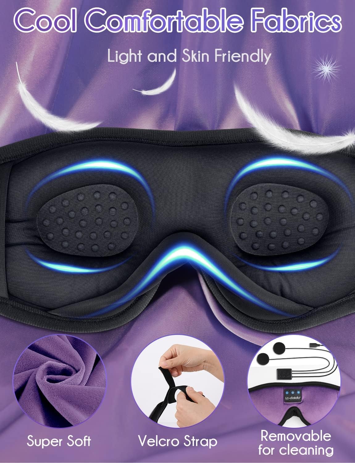 Sleep Headphones, 3D Sleep Mask Bluetooth Wireless Music Eye Mask, Sleeping Headphones for Side Sleepers Sleep Mask with Bluetooth Headphones Ultra-Thin Stereo Speakers Perfect for Sleeping