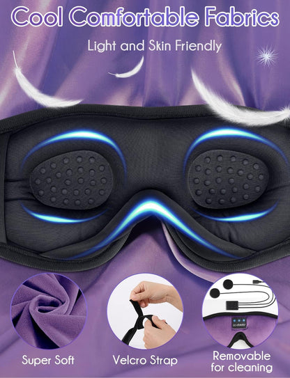 Sleep Headphones, 3D Sleep Mask Bluetooth Wireless Music Eye Mask, Sleeping Headphones for Side Sleepers Sleep Mask with Bluetooth Headphones Ultra-Thin Stereo Speakers Perfect for Sleeping