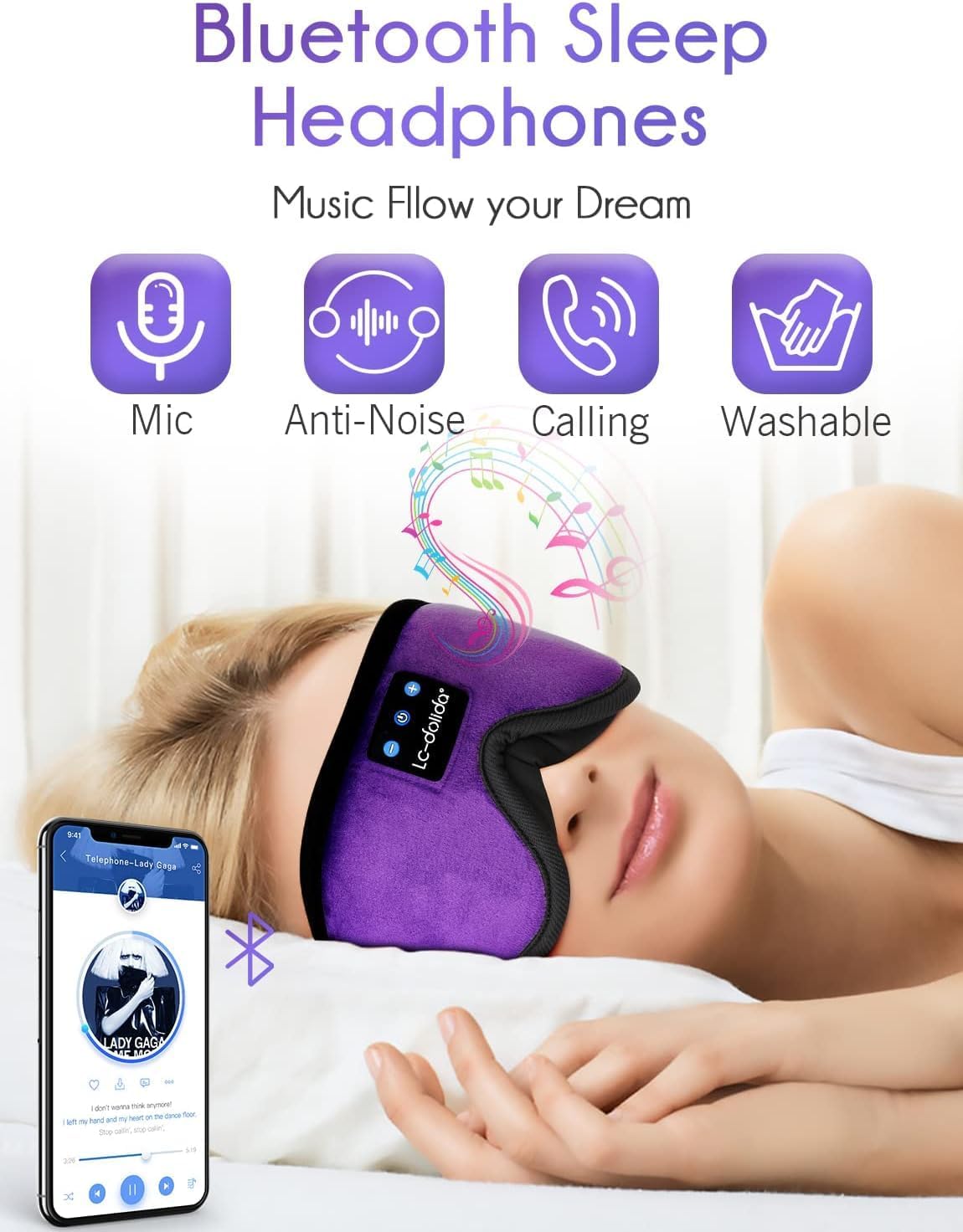 Sleep Headphones, 3D Sleep Mask Bluetooth Wireless Music Eye Mask, Sleeping Headphones for Side Sleepers Sleep Mask with Bluetooth Headphones Ultra-Thin Stereo Speakers Perfect for Sleeping