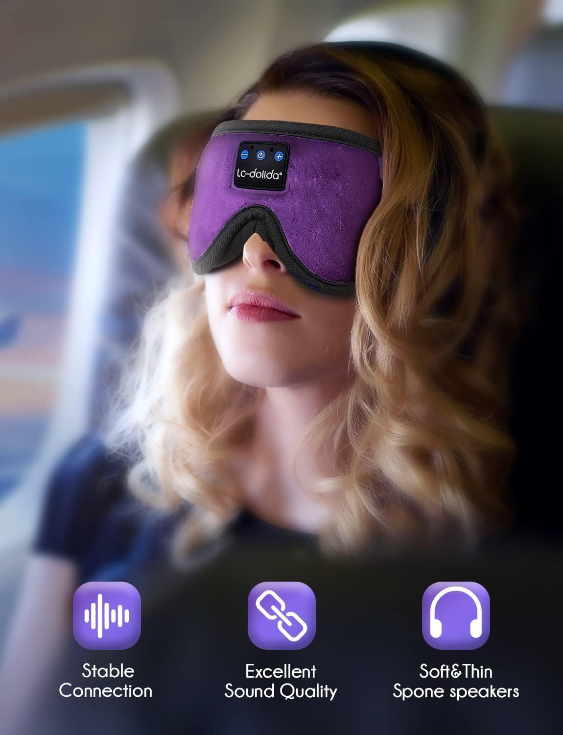Sleep Headphones, 3D Sleep Mask Bluetooth Wireless Music Eye Mask, Sleeping Headphones for Side Sleepers Sleep Mask with Bluetooth Headphones Ultra-Thin Stereo Speakers Perfect for Sleeping