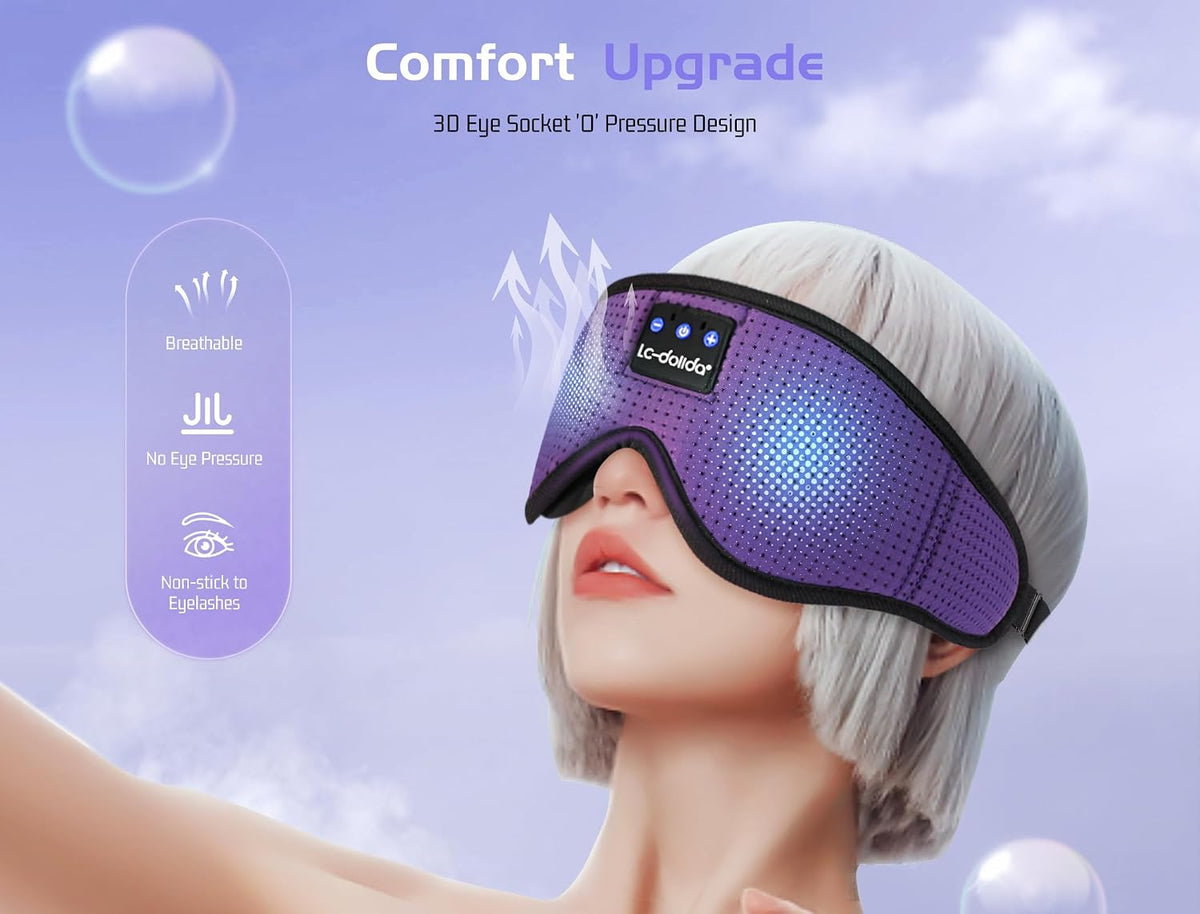 Sleep Headphones, 3D Sleep Mask Bluetooth Wireless Music Eye Mask, Sleeping Headphones for Side Sleepers Sleep Mask with Bluetooth Headphones Ultra-Thin Stereo Speakers Perfect for Sleeping