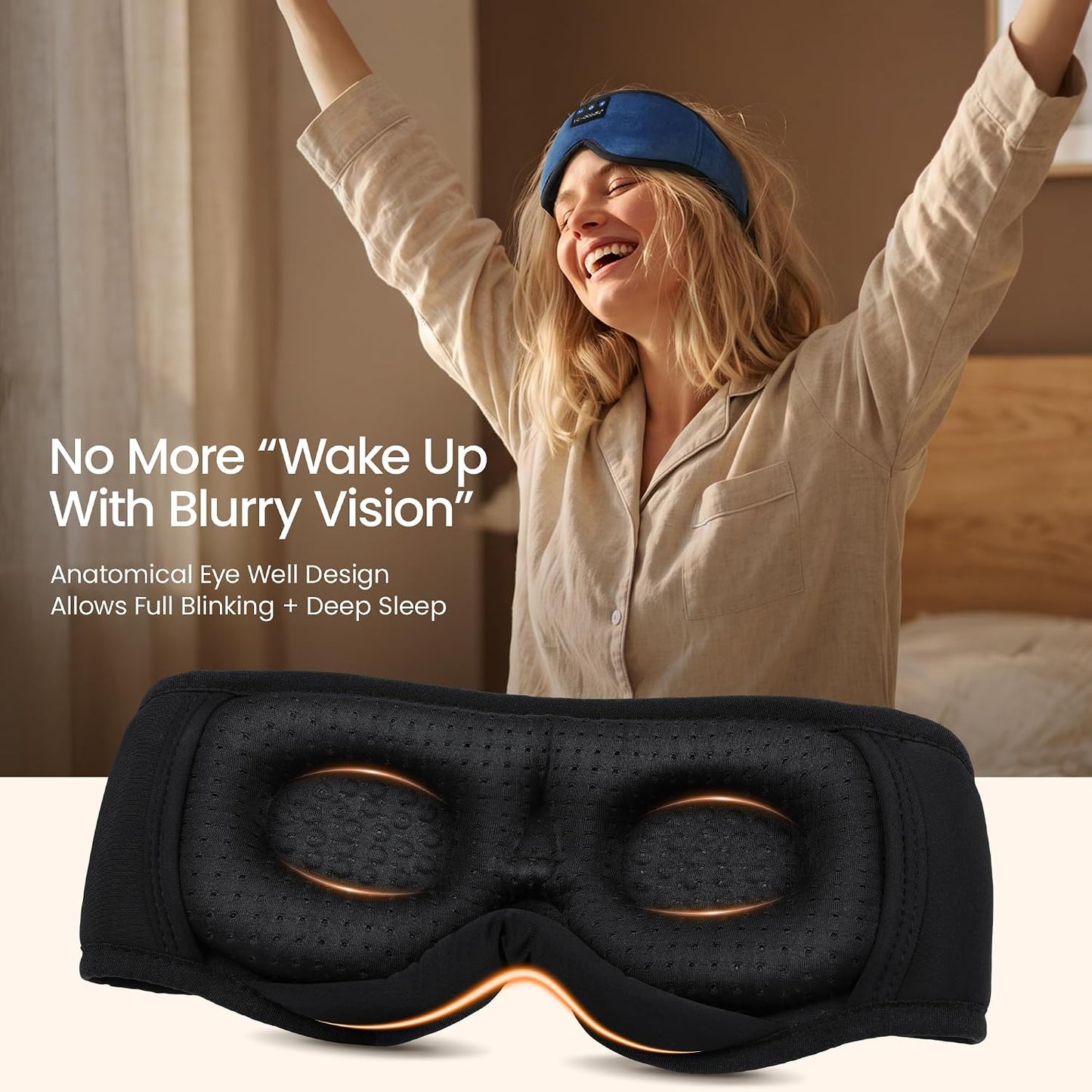 Sleep Headphones, 3D Sleep Mask Bluetooth Wireless Music Eye Mask, Sleeping Headphones for Side Sleepers Sleep Mask with Bluetooth Headphones Ultra-Thin Stereo Speakers Perfect for Sleeping