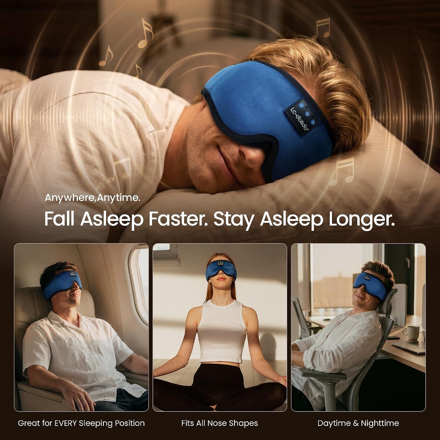 Sleep Headphones, 3D Sleep Mask Bluetooth Wireless Music Eye Mask, Sleeping Headphones for Side Sleepers Sleep Mask with Bluetooth Headphones Ultra-Thin Stereo Speakers Perfect for Sleeping