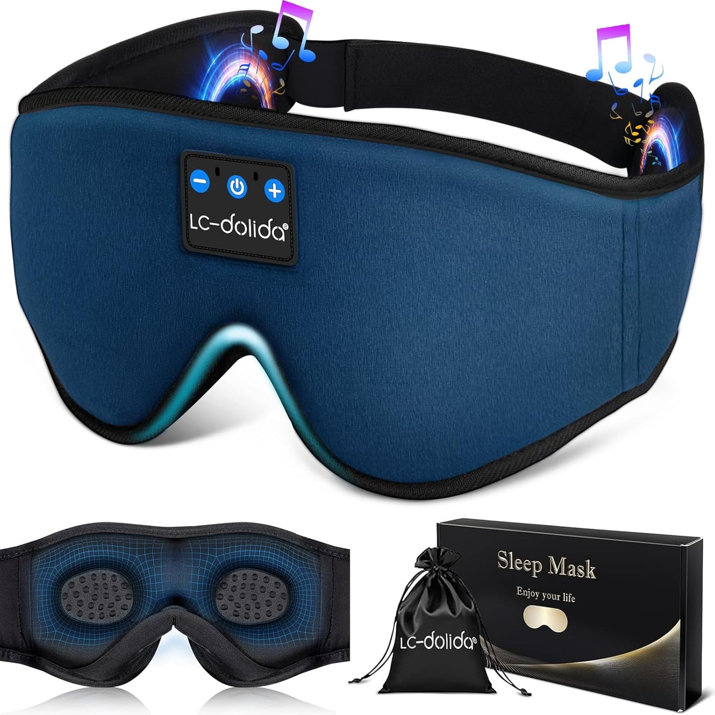 Sleep Headphones, 3D Sleep Mask Bluetooth Wireless Music Eye Mask, Sleeping Headphones for Side Sleepers Sleep Mask with Bluetooth Headphones Ultra-Thin Stereo Speakers Perfect for Sleeping