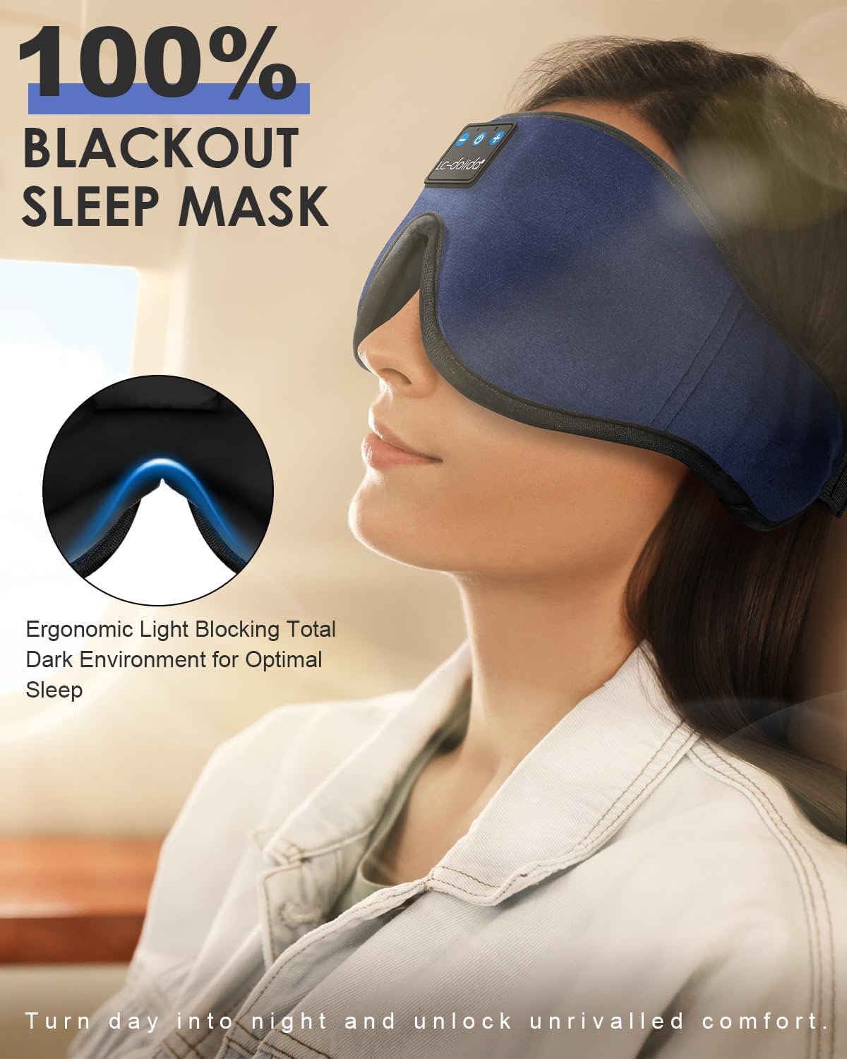 Sleep Headphones, 3D Sleep Mask Bluetooth Wireless Music Eye Mask, Sleeping Headphones for Side Sleepers Sleep Mask with Bluetooth Headphones Ultra-Thin Stereo Speakers Perfect for Sleeping