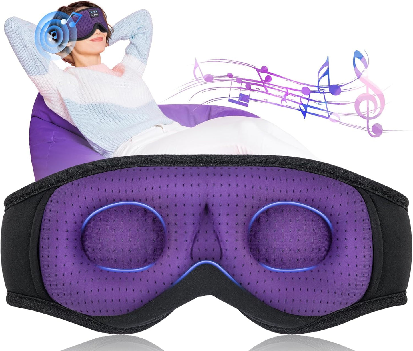 Sleep Headphones, 3D Sleep Mask Bluetooth Wireless Music Eye Mask, Sleeping Headphones for Side Sleepers Sleep Mask with Bluetooth Headphones Ultra-Thin Stereo Speakers Perfect for Sleeping