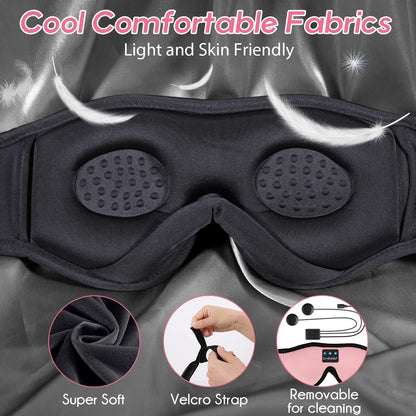 Sleep Headphones, 3D Sleep Mask Bluetooth Wireless Music Eye Mask, Sleeping Headphones for Side Sleepers Sleep Mask with Bluetooth Headphones Ultra-Thin Stereo Speakers Perfect for Sleeping