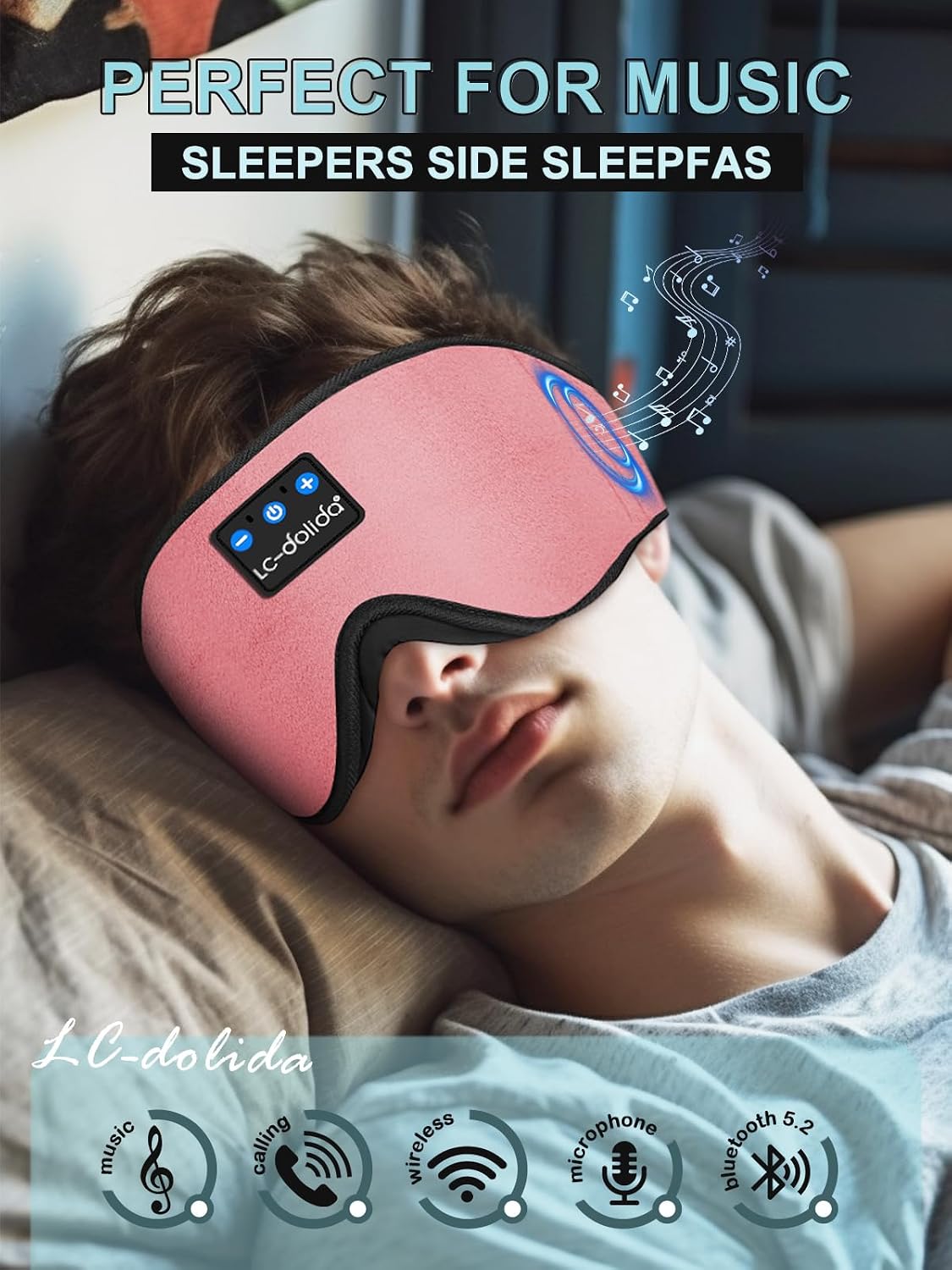 Sleep Headphones, 3D Sleep Mask Bluetooth Wireless Music Eye Mask, Sleeping Headphones for Side Sleepers Sleep Mask with Bluetooth Headphones Ultra-Thin Stereo Speakers Perfect for Sleeping