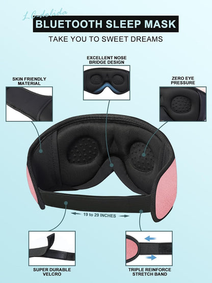 Sleep Headphones, 3D Sleep Mask Bluetooth Wireless Music Eye Mask, Sleeping Headphones for Side Sleepers Sleep Mask with Bluetooth Headphones Ultra-Thin Stereo Speakers Perfect for Sleeping