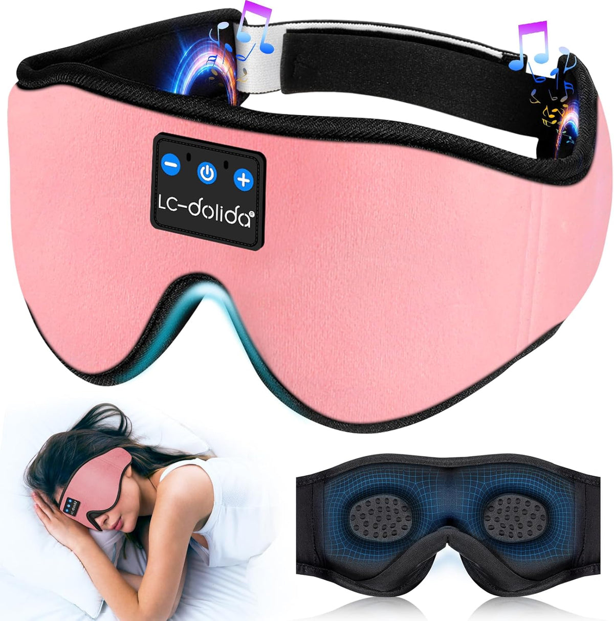 Sleep Headphones, 3D Sleep Mask Bluetooth Wireless Music Eye Mask, Sleeping Headphones for Side Sleepers Sleep Mask with Bluetooth Headphones Ultra-Thin Stereo Speakers Perfect for Sleeping