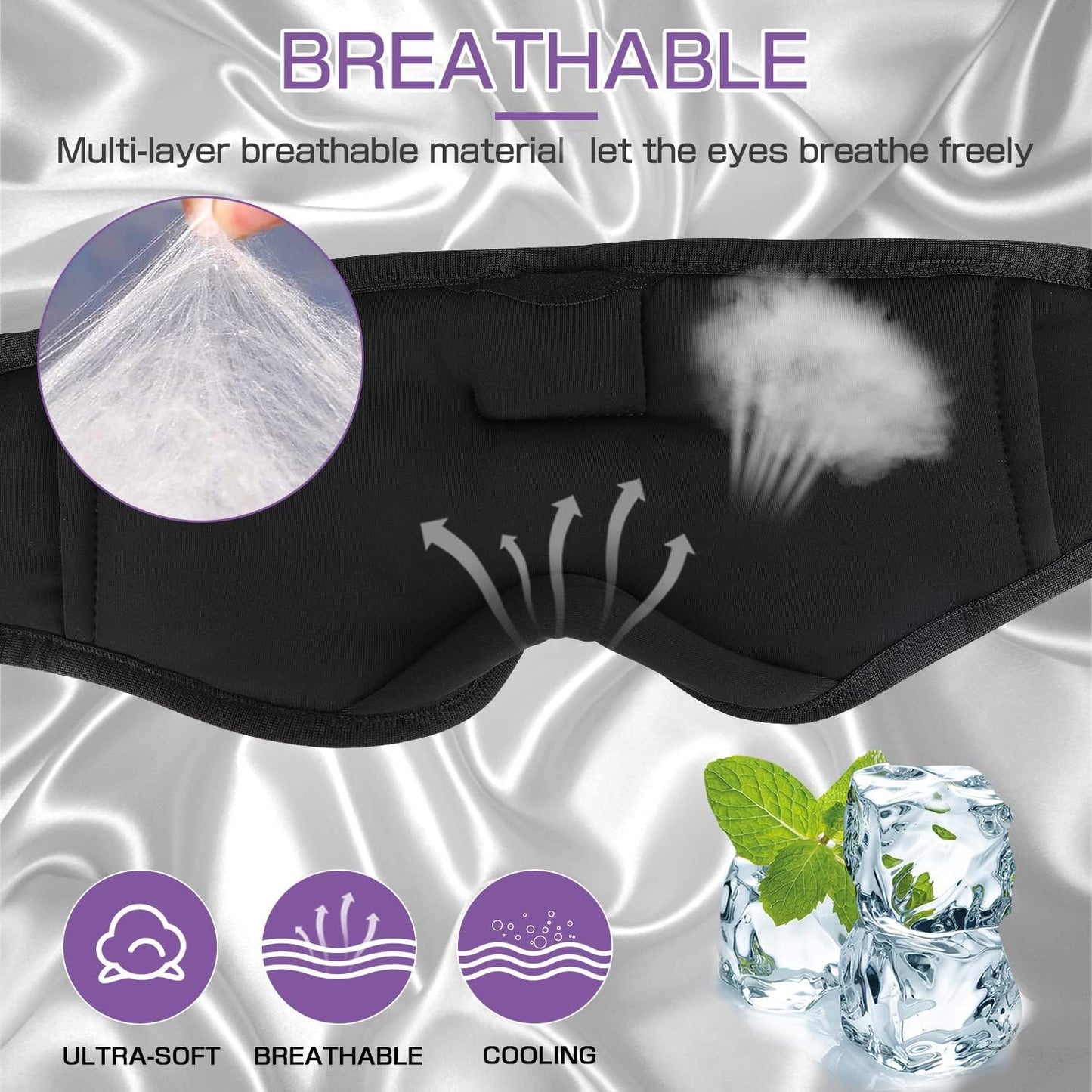 Sleep Headphones, 3D Sleep Mask Bluetooth Wireless Music Eye Mask, Sleeping Headphones for Side Sleepers Sleep Mask with Bluetooth Headphones Ultra-Thin Stereo Speakers Perfect for Sleeping