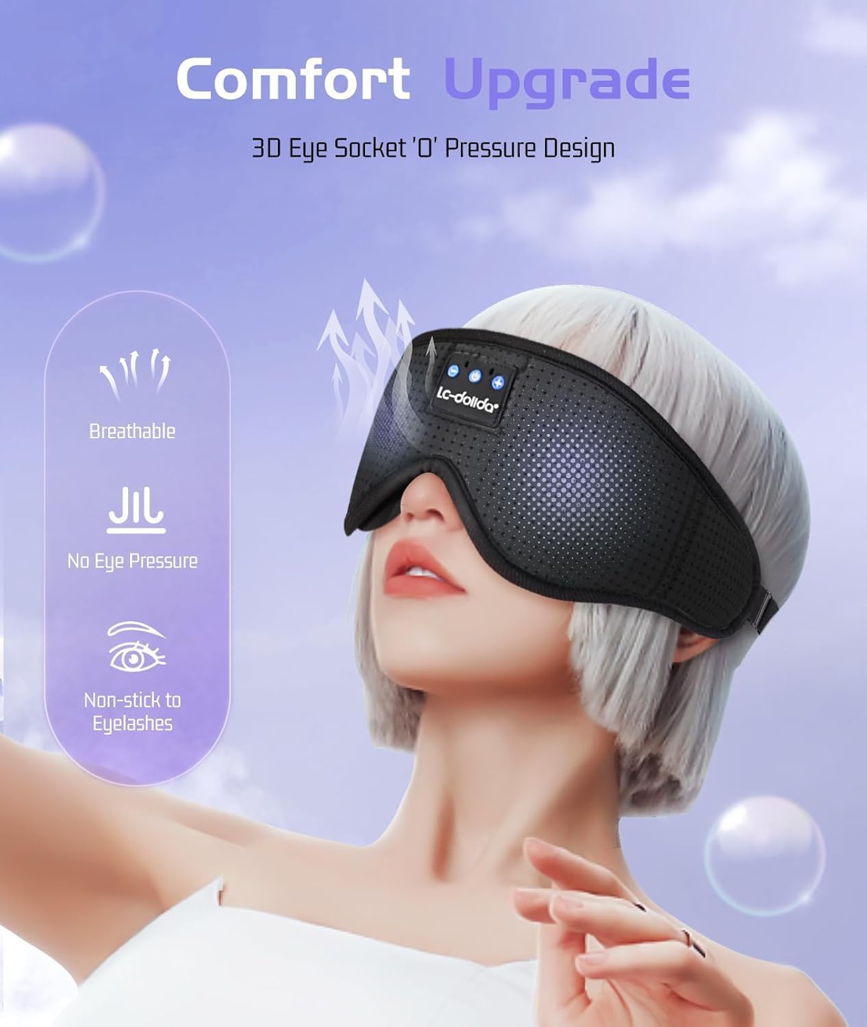 Sleep Headphones, 3D Sleep Mask Bluetooth Wireless Music Eye Mask, Sleeping Headphones for Side Sleepers Sleep Mask with Bluetooth Headphones Ultra-Thin Stereo Speakers Perfect for Sleeping