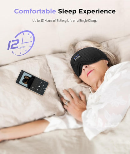Sleep Headphones, 3D Sleep Mask Bluetooth Wireless Music Eye Mask, Sleeping Headphones for Side Sleepers Sleep Mask with Bluetooth Headphones Ultra-Thin Stereo Speakers Perfect for Sleeping