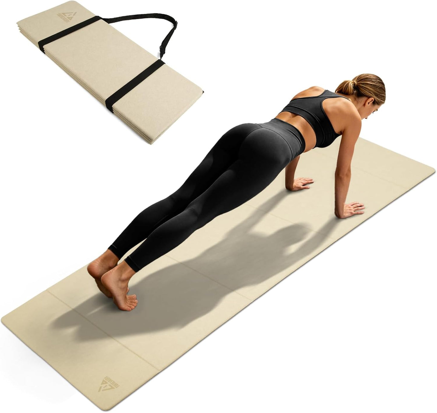 IwIeIaIrI Foldable Yoga Workout Mat with Strap– 1/4" (6MM) Thick, Lightweight, Non-Slip, 69x24" Long-Wide, POE, Portable & Easy to Store for Women Men Home Workout, Pilates, Gym, Travel, Floor Exercises