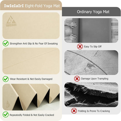 IwIeIaIrI Foldable Yoga Workout Mat with Strap– 1/4" (6MM) Thick, Lightweight, Non-Slip, 69x24" Long-Wide, POE, Portable & Easy to Store for Women Men Home Workout, Pilates, Gym, Travel, Floor Exercises