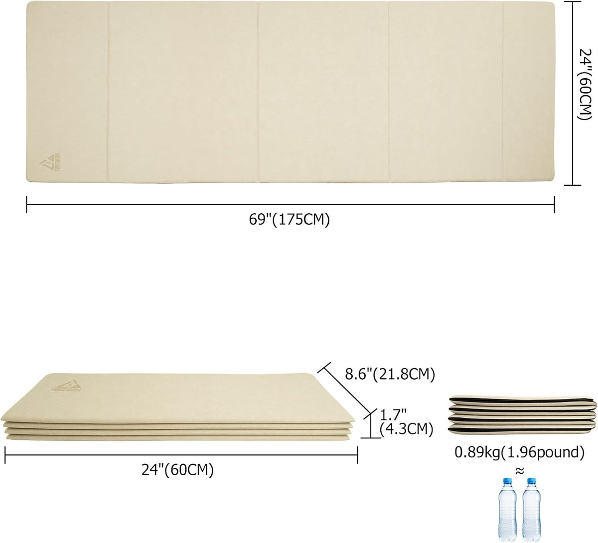 IwIeIaIrI Foldable Yoga Workout Mat with Strap– 1/4" (6MM) Thick, Lightweight, Non-Slip, 69x24" Long-Wide, POE, Portable & Easy to Store for Women Men Home Workout, Pilates, Gym, Travel, Floor Exercises
