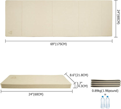 IwIeIaIrI Foldable Yoga Workout Mat with Strap– 1/4" (6MM) Thick, Lightweight, Non-Slip, 69x24" Long-Wide, POE, Portable & Easy to Store for Women Men Home Workout, Pilates, Gym, Travel, Floor Exercises