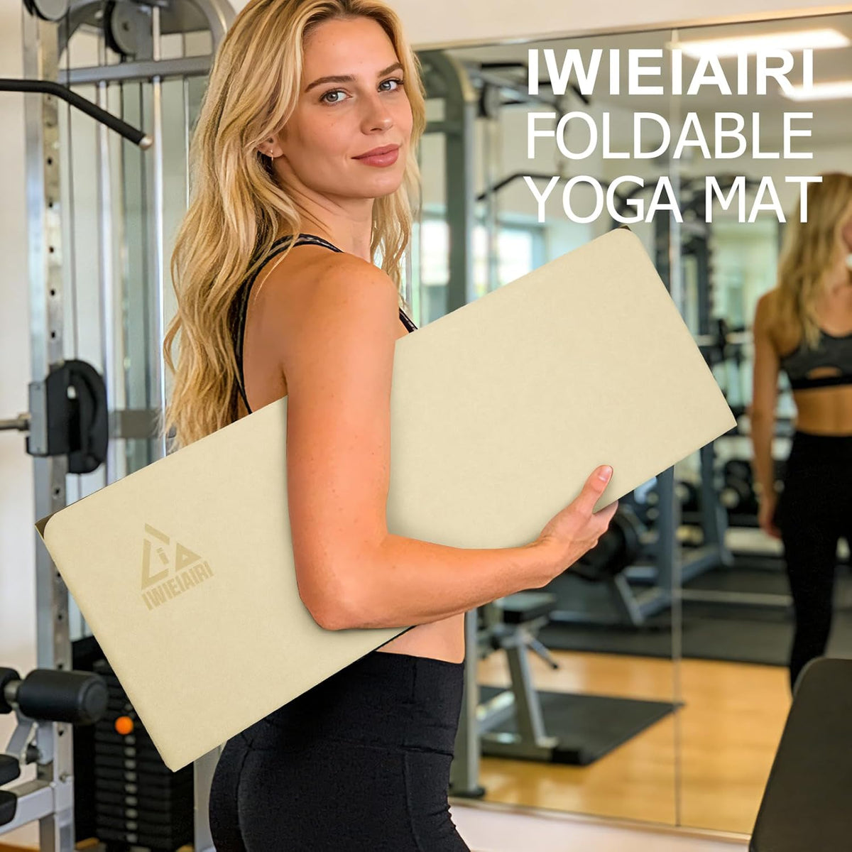 IwIeIaIrI Foldable Yoga Workout Mat with Strap– 1/4" (6MM) Thick, Lightweight, Non-Slip, 69x24" Long-Wide, POE, Portable & Easy to Store for Women Men Home Workout, Pilates, Gym, Travel, Floor Exercises