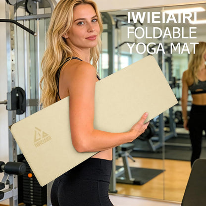 IwIeIaIrI Foldable Yoga Workout Mat with Strap– 1/4" (6MM) Thick, Lightweight, Non-Slip, 69x24" Long-Wide, POE, Portable & Easy to Store for Women Men Home Workout, Pilates, Gym, Travel, Floor Exercises