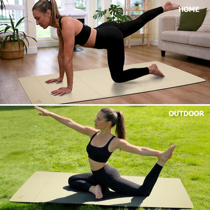 IwIeIaIrI Foldable Yoga Workout Mat with Strap– 1/4" (6MM) Thick, Lightweight, Non-Slip, 69x24" Long-Wide, POE, Portable & Easy to Store for Women Men Home Workout, Pilates, Gym, Travel, Floor Exercises