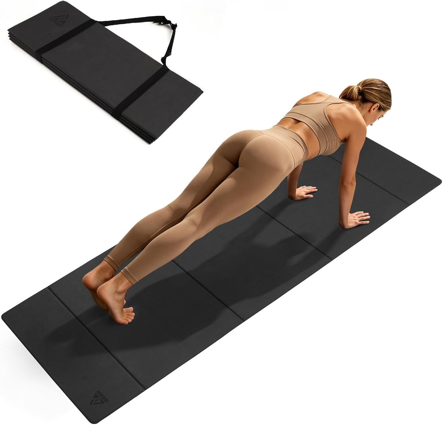 IwIeIaIrI Foldable Yoga Workout Mat with Strap– 1/4" (6MM) Thick, Lightweight, Non-Slip, 69x24" Long-Wide, POE, Portable & Easy to Store for Women Men Home Workout, Pilates, Gym, Travel, Floor Exercises