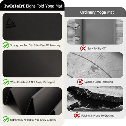 IwIeIaIrI Foldable Yoga Workout Mat with Strap– 1/4" (6MM) Thick, Lightweight, Non-Slip, 69x24" Long-Wide, POE, Portable & Easy to Store for Women Men Home Workout, Pilates, Gym, Travel, Floor Exercises