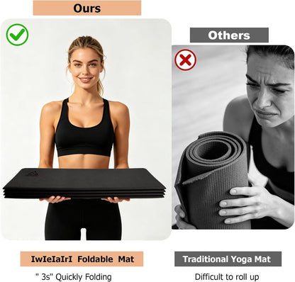 IwIeIaIrI Foldable Yoga Workout Mat with Strap– 1/4" (6MM) Thick, Lightweight, Non-Slip, 69x24" Long-Wide, POE, Portable & Easy to Store for Women Men Home Workout, Pilates, Gym, Travel, Floor Exercises