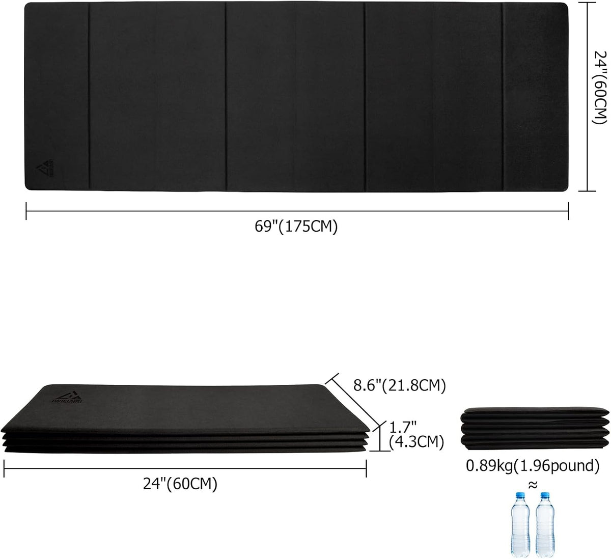 IwIeIaIrI Foldable Yoga Workout Mat with Strap– 1/4" (6MM) Thick, Lightweight, Non-Slip, 69x24" Long-Wide, POE, Portable & Easy to Store for Women Men Home Workout, Pilates, Gym, Travel, Floor Exercises