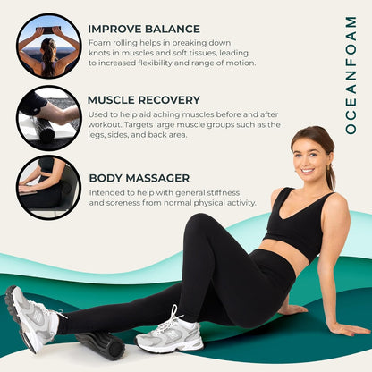 Ripple Travel Foam Roller (11" x 3.35") Firm Mini Foam Roller for Physical Therapy, Deep Tissue Massage, Back Pain - High Density, Ergonomic Wave Textured - Yoga, Pilates, Exercise (Seafoam) - Colors B