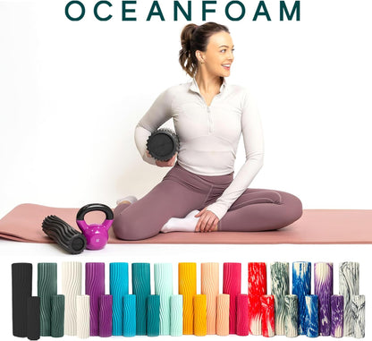 Ripple Travel Foam Roller (11" x 3.35") Firm Mini Foam Roller for Physical Therapy, Deep Tissue Massage, Back Pain - High Density, Ergonomic Wave Textured - Yoga, Pilates, Exercise (Seafoam) - Colors B
