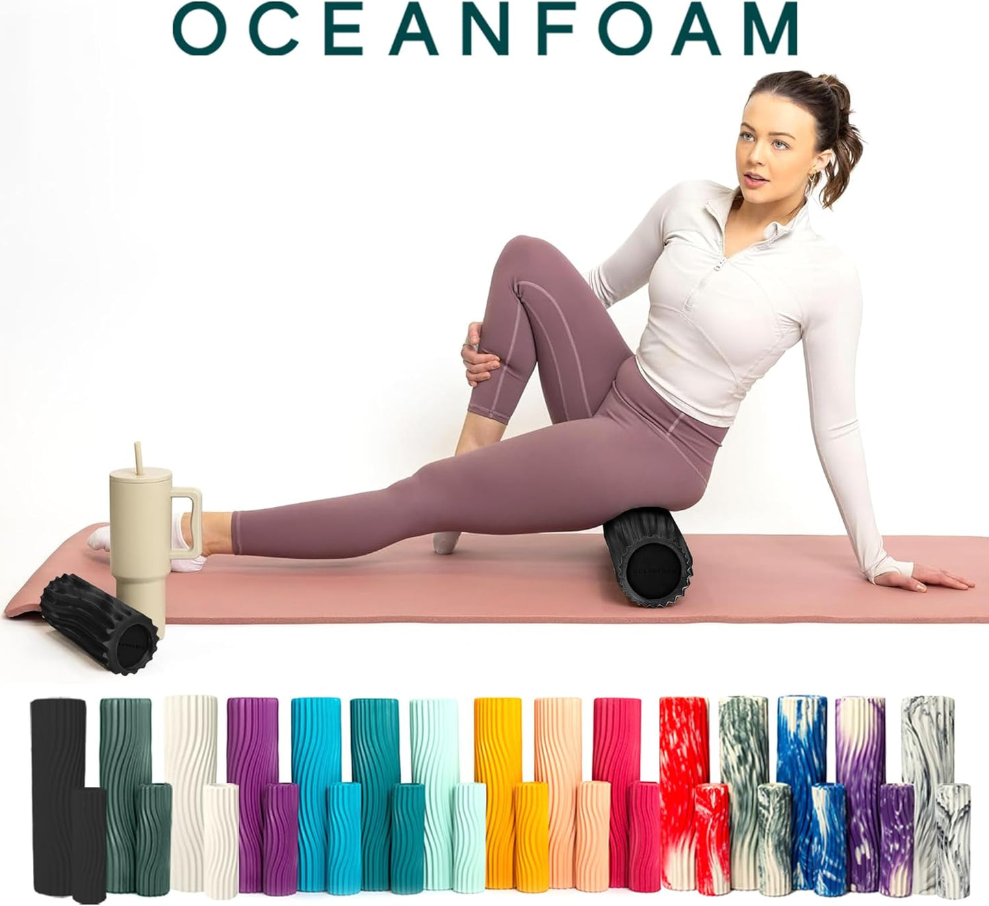 Ripple Travel Foam Roller (11" x 3.35") Firm Mini Foam Roller for Physical Therapy, Deep Tissue Massage, Back Pain - High Density, Ergonomic Wave Textured - Yoga, Pilates, Exercise (Seafoam) - Colors B
