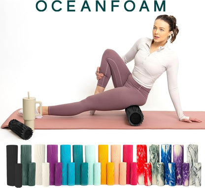 Ripple Travel Foam Roller (11" x 3.35") Firm Mini Foam Roller for Physical Therapy, Deep Tissue Massage, Back Pain - High Density, Ergonomic Wave Textured - Yoga, Pilates, Exercise (Seafoam) - Colors B