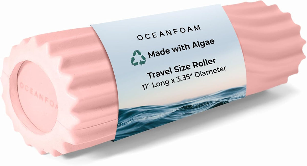 Ripple Travel Foam Roller (11" x 3.35") Firm Mini Foam Roller for Physical Therapy, Deep Tissue Massage, Back Pain - High Density, Ergonomic Wave Textured - Yoga, Pilates, Exercise (Seafoam) - Colors B