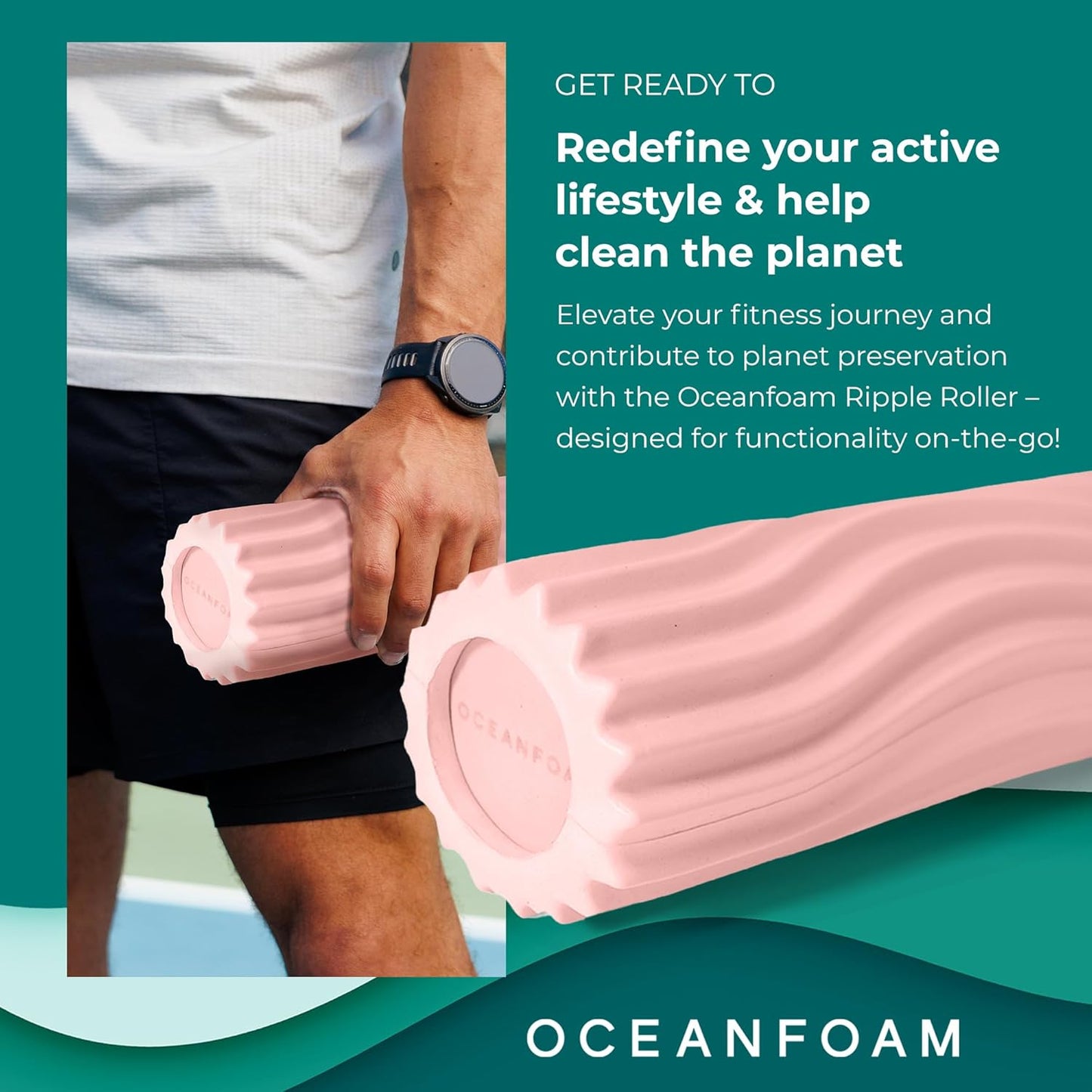 Ripple Travel Foam Roller (11" x 3.35") Firm Mini Foam Roller for Physical Therapy, Deep Tissue Massage, Back Pain - High Density, Ergonomic Wave Textured - Yoga, Pilates, Exercise (Seafoam) - Colors B