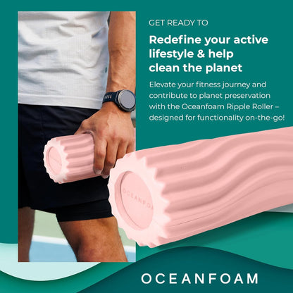 Ripple Travel Foam Roller (11" x 3.35") Firm Mini Foam Roller for Physical Therapy, Deep Tissue Massage, Back Pain - High Density, Ergonomic Wave Textured - Yoga, Pilates, Exercise (Seafoam) - Colors B