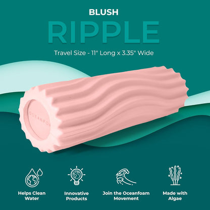 Ripple Travel Foam Roller (11" x 3.35") Firm Mini Foam Roller for Physical Therapy, Deep Tissue Massage, Back Pain - High Density, Ergonomic Wave Textured - Yoga, Pilates, Exercise (Seafoam) - Colors B
