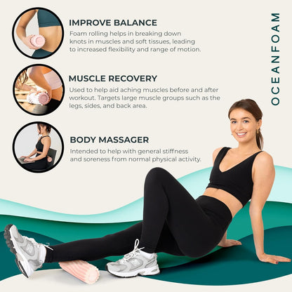 Ripple Travel Foam Roller (11" x 3.35") Firm Mini Foam Roller for Physical Therapy, Deep Tissue Massage, Back Pain - High Density, Ergonomic Wave Textured - Yoga, Pilates, Exercise (Seafoam) - Colors B