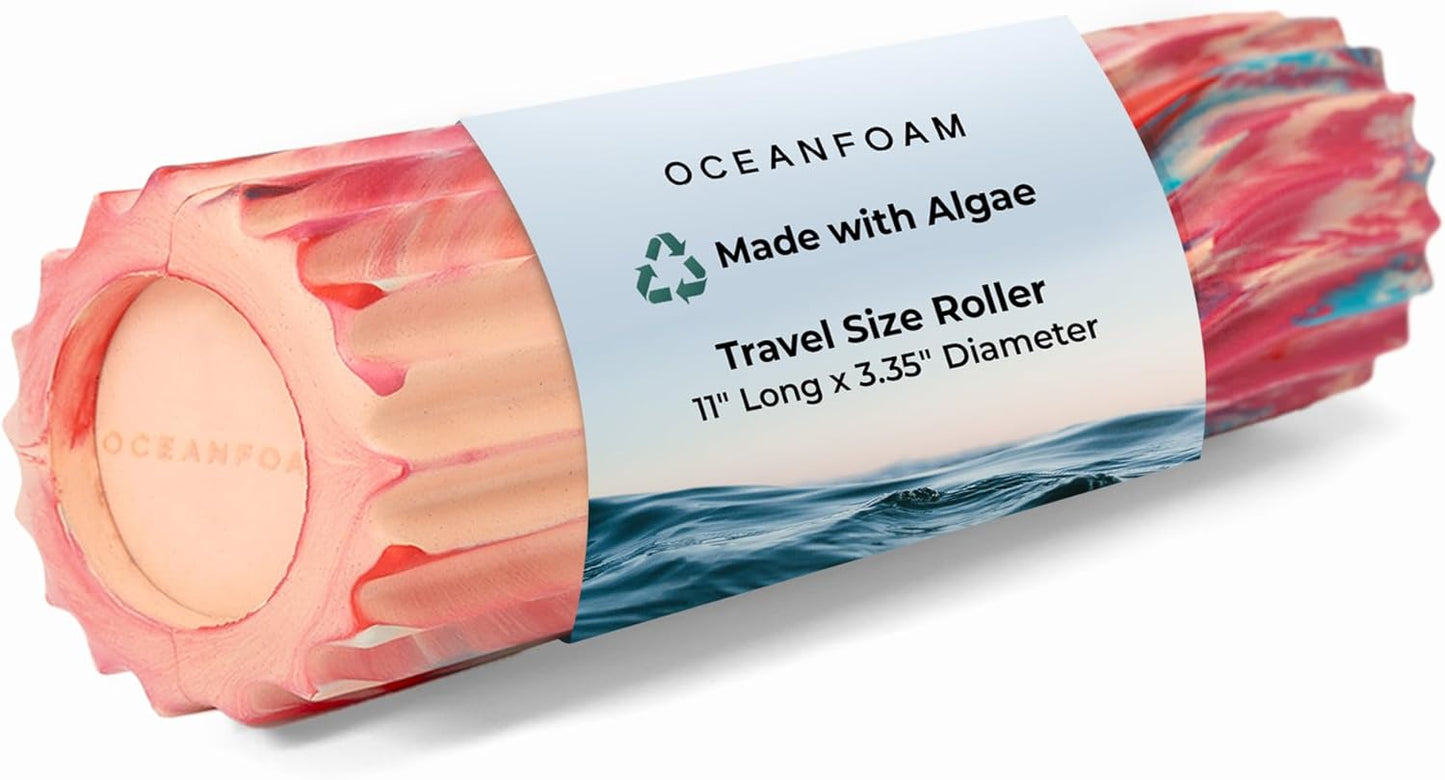 Ripple Travel Foam Roller (11" x 3.35") Firm Mini Foam Roller for Physical Therapy, Deep Tissue Massage, Back Pain - High Density, Ergonomic Wave Textured - Yoga, Pilates, Exercise (Seafoam) - Colors B
