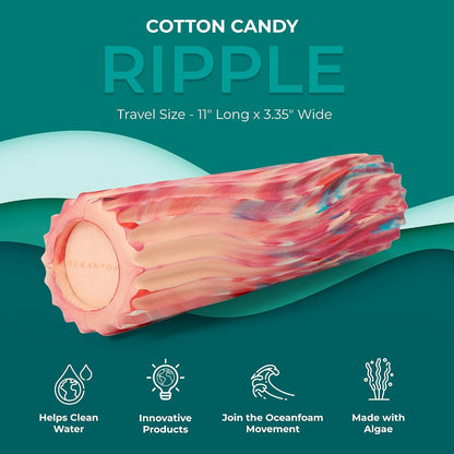 Ripple Travel Foam Roller (11" x 3.35") Firm Mini Foam Roller for Physical Therapy, Deep Tissue Massage, Back Pain - High Density, Ergonomic Wave Textured - Yoga, Pilates, Exercise (Seafoam) - Colors B
