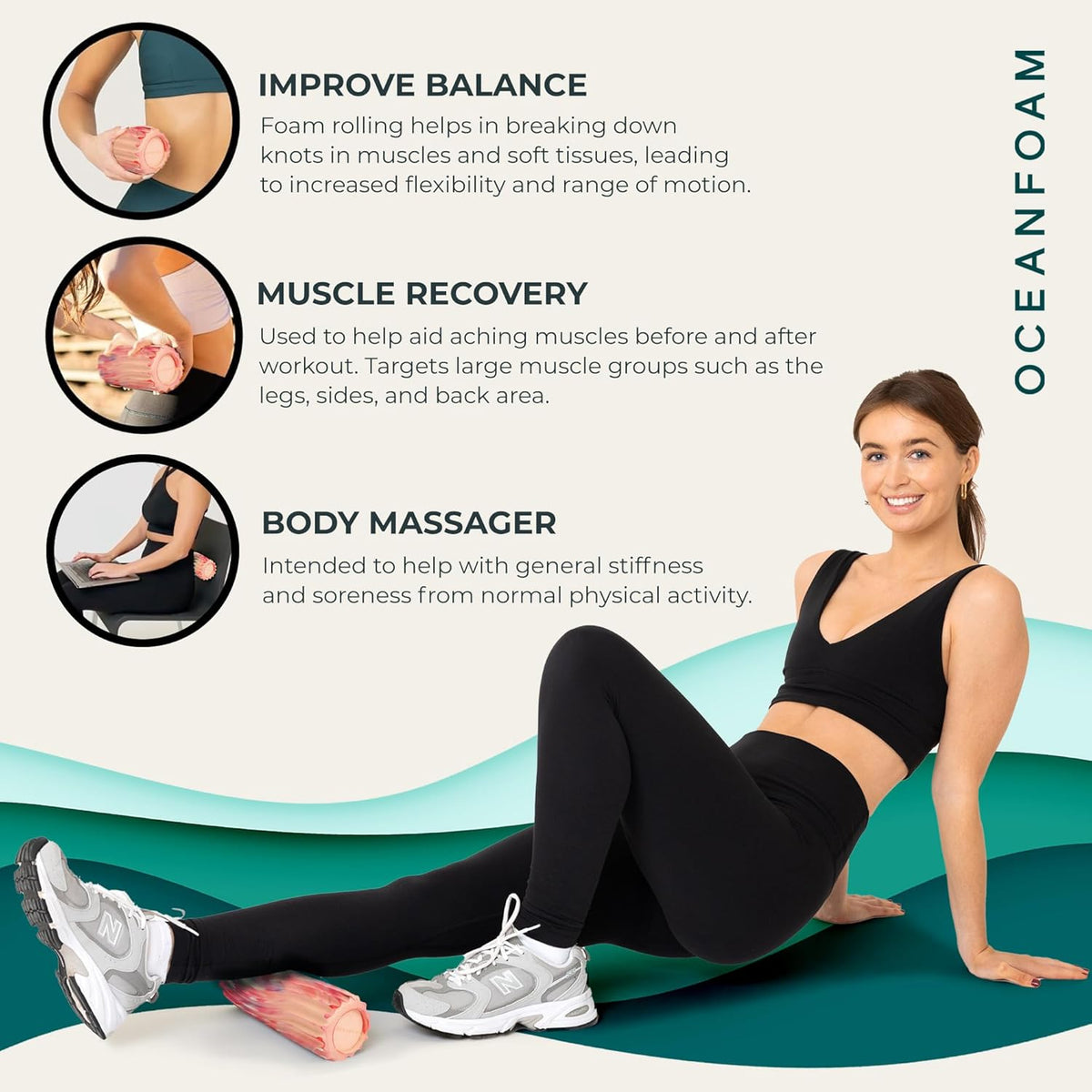 Ripple Travel Foam Roller (11" x 3.35") Firm Mini Foam Roller for Physical Therapy, Deep Tissue Massage, Back Pain - High Density, Ergonomic Wave Textured - Yoga, Pilates, Exercise (Seafoam) - Colors B