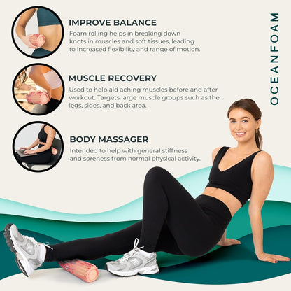 Ripple Travel Foam Roller (11" x 3.35") Firm Mini Foam Roller for Physical Therapy, Deep Tissue Massage, Back Pain - High Density, Ergonomic Wave Textured - Yoga, Pilates, Exercise (Seafoam) - Colors B