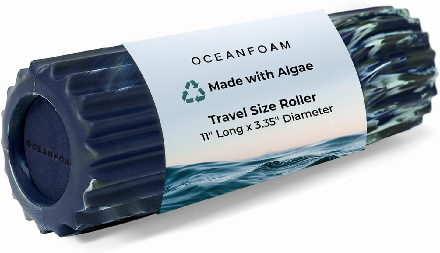 Ripple Travel Foam Roller (11" x 3.35") Firm Mini Foam Roller for Physical Therapy, Deep Tissue Massage, Back Pain - High Density, Ergonomic Wave Textured - Yoga, Pilates, Exercise (Seafoam) - Colors B