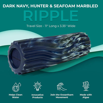 Ripple Travel Foam Roller (11" x 3.35") Firm Mini Foam Roller for Physical Therapy, Deep Tissue Massage, Back Pain - High Density, Ergonomic Wave Textured - Yoga, Pilates, Exercise (Seafoam) - Colors B