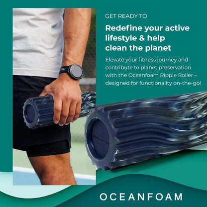 Ripple Travel Foam Roller (11" x 3.35") Firm Mini Foam Roller for Physical Therapy, Deep Tissue Massage, Back Pain - High Density, Ergonomic Wave Textured - Yoga, Pilates, Exercise (Seafoam) - Colors B